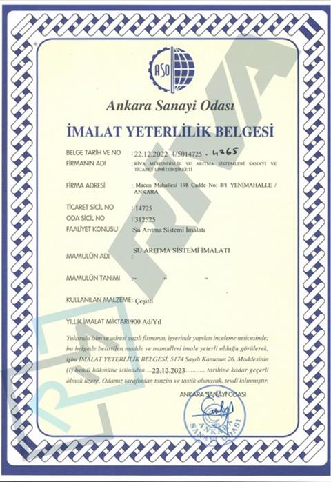 MANUFACTURING COMPETENCY CERTIFICATE